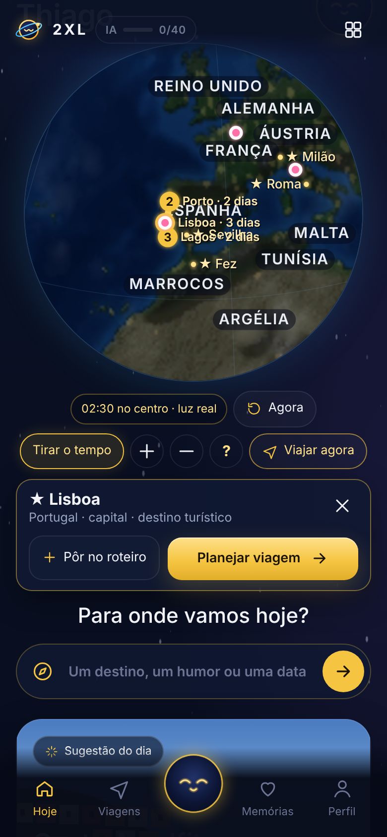Terra aproximada na Europa com Lisboa selecionada