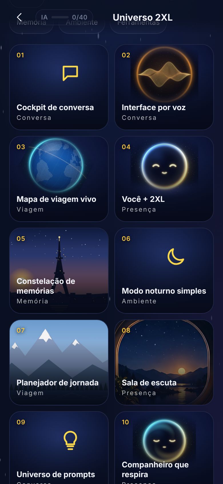 Universo com as 30 experiências